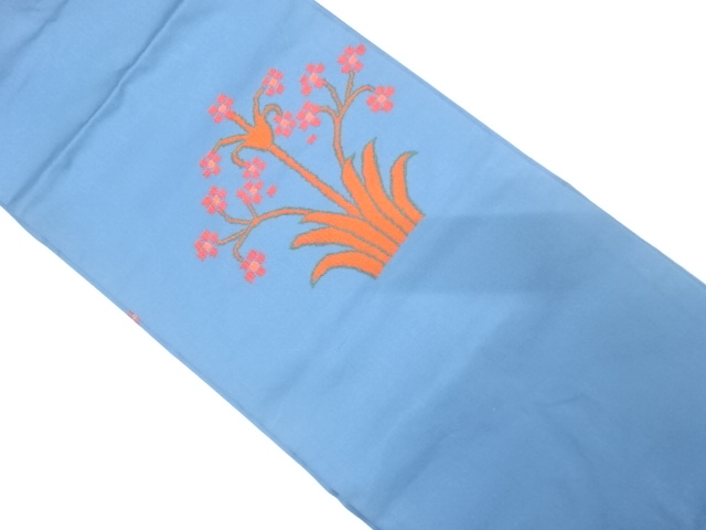 草花模様織り出し　名古屋帯